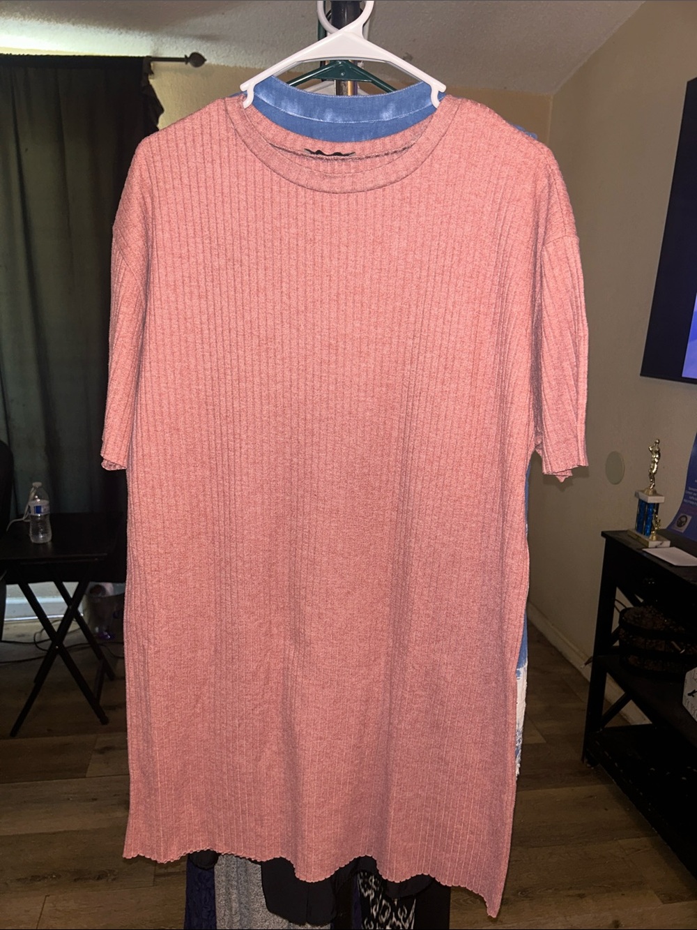 Zara Trafaluc Dusty Rose Ribbed Short Sleeve Tunic